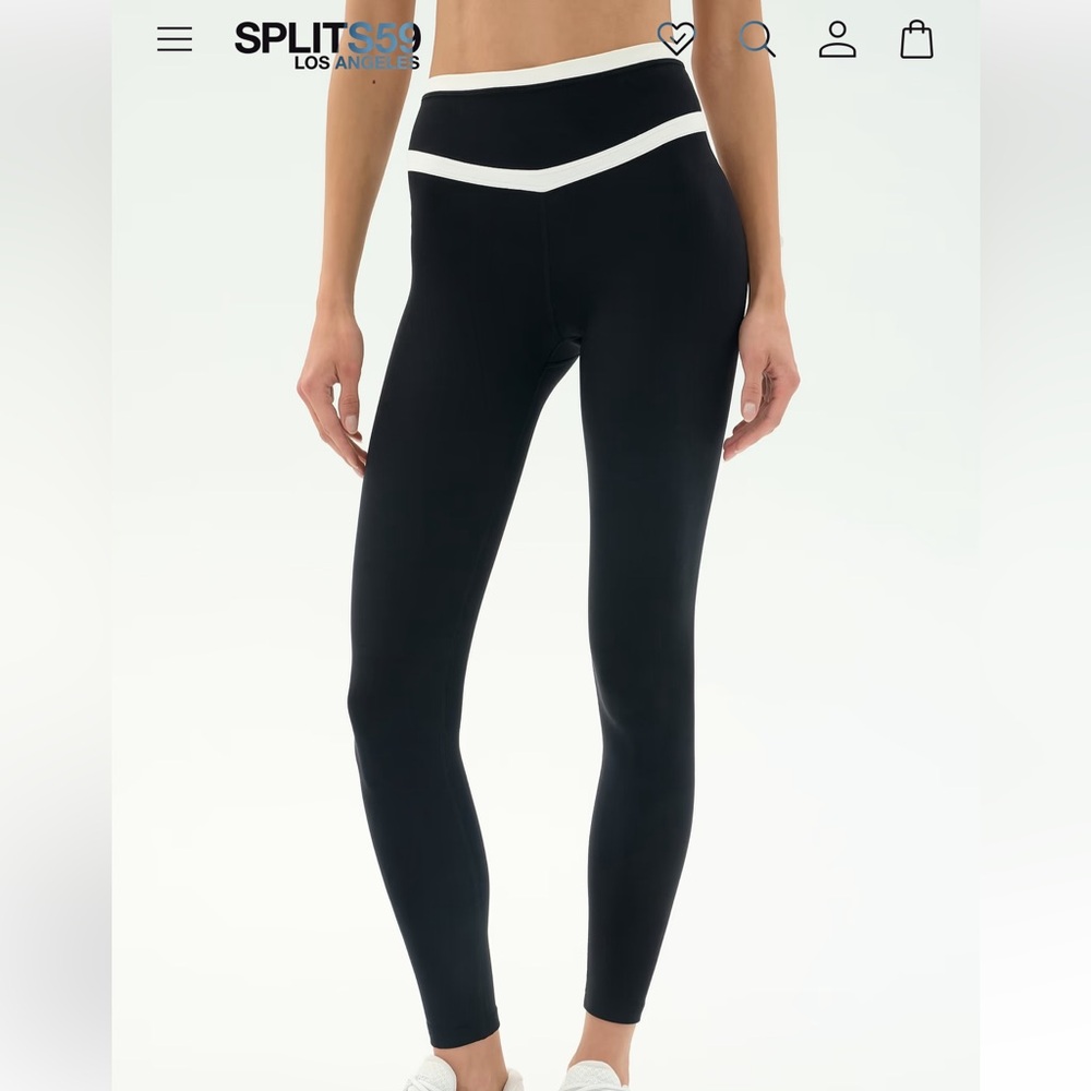 Splits59 Black Leggings with White Waistband Detail
